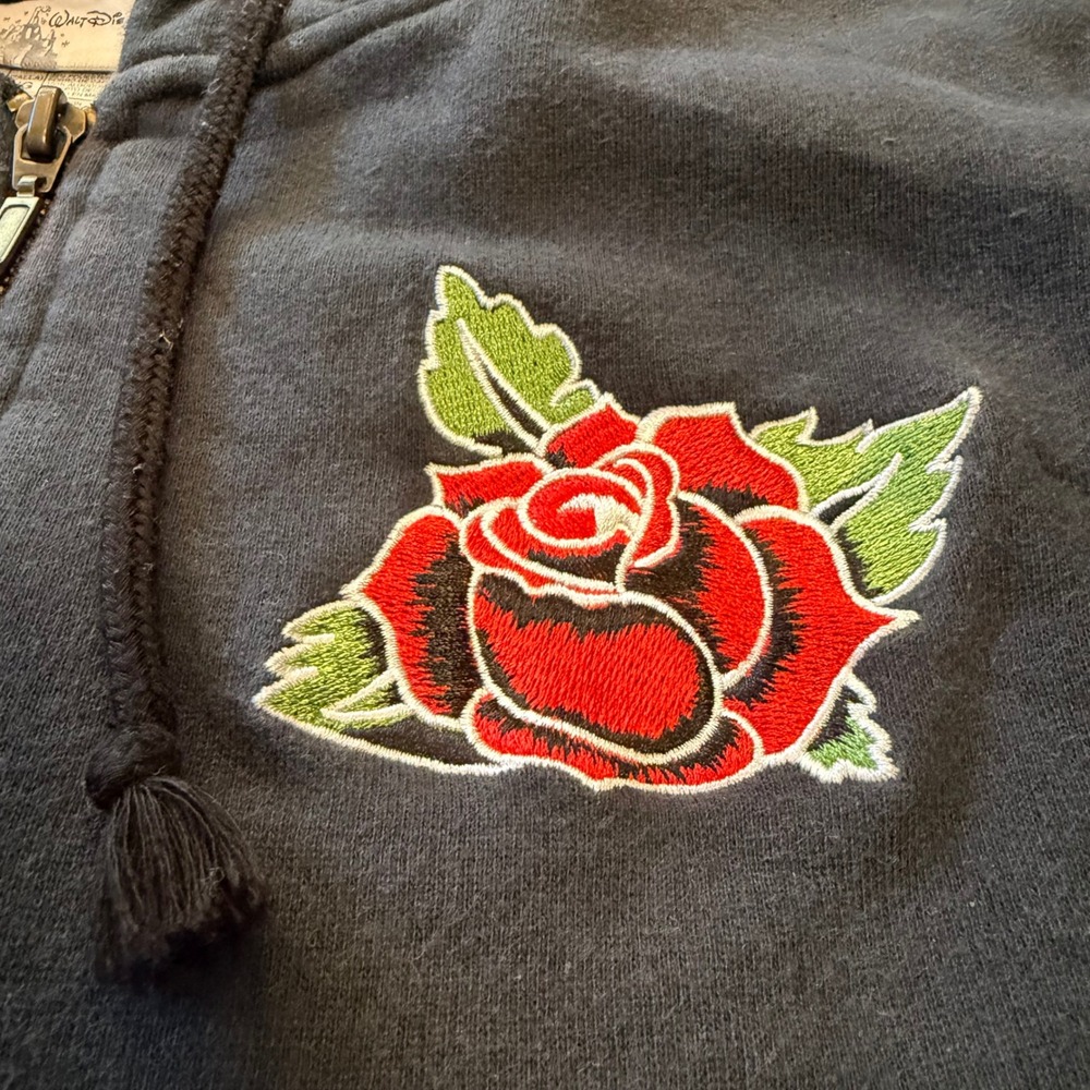 Disney Mickey Mouse Tattoo Rose Zip Hoodie XL Kids Fits Adult Small Black - Picture 6 of 12